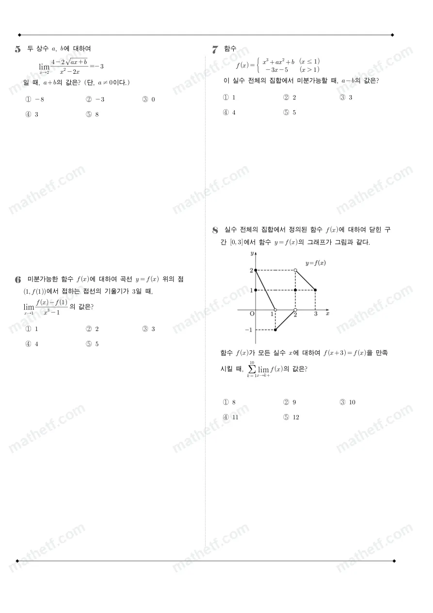창덕여자고등학교 2025년 2학년 2학기 중간고사 수학II 수학 기출문제 미리보기 2페이지
