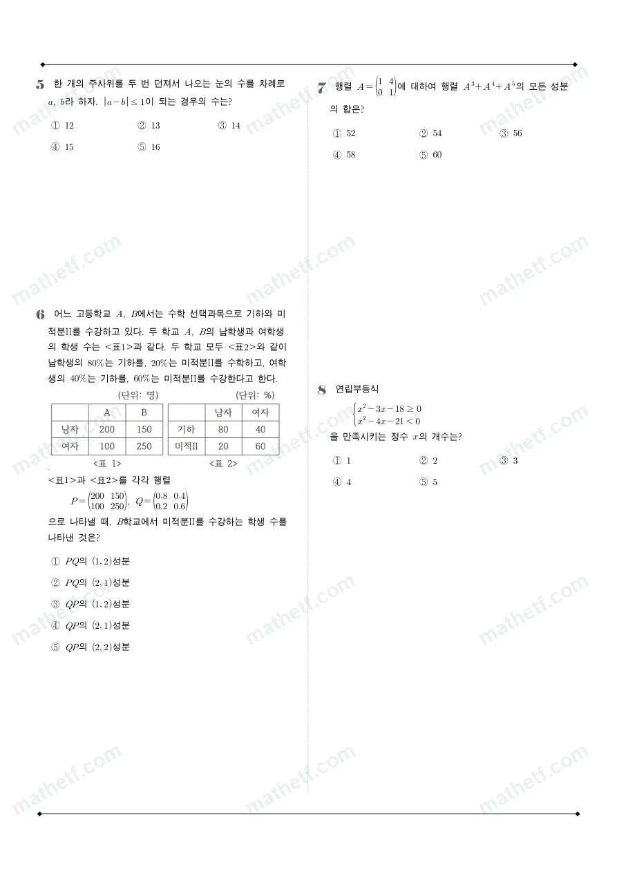 인천고등학교 2025년 1학년 1학기 기말고사 공통수학1 수학 기출문제 미리보기 2페이지