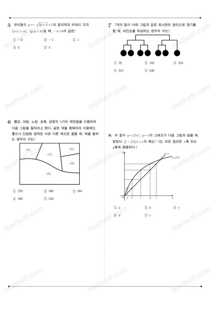 영파여자고등학교 2022년 1학년 2학기 기말고사 수학(하) 수학 기출문제 미리보기 2페이지