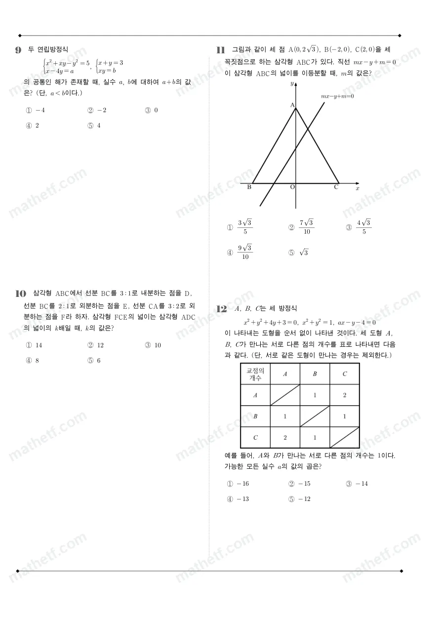 압구정고등학교 2023년 1학년 1학기 기말고사 수학(상) 수학 기출문제 미리보기 3페이지
