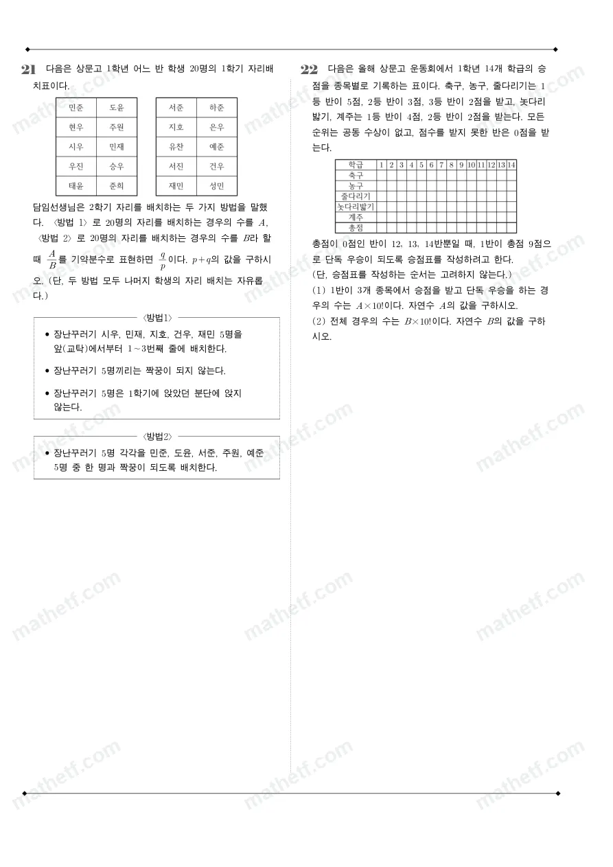상문고등학교 2026년 1학년 1학기 기말고사 공통수학1 수학 기출문제 미리보기 6페이지