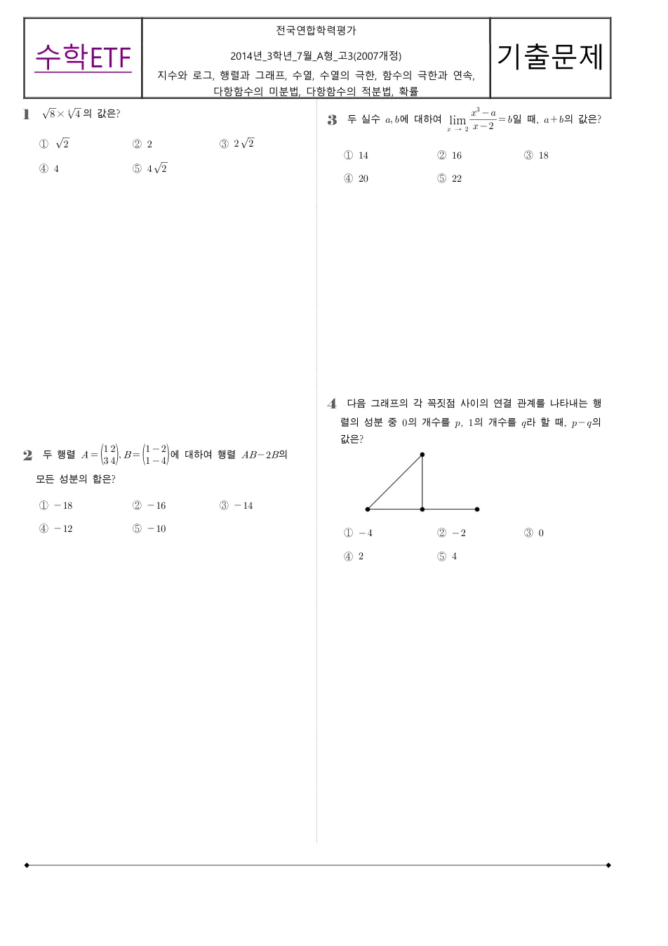 2014 고3 7월 전국연합 수학 A형 수학 기출문제 미리보기 1페이지