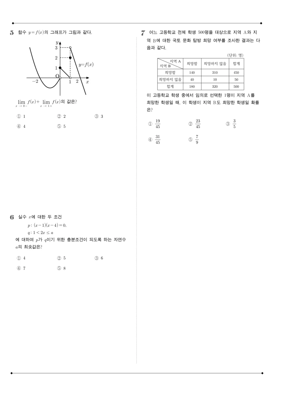 2017년 시행 2018학년도 수능 수학 나형 수학 기출문제 미리보기 2페이지