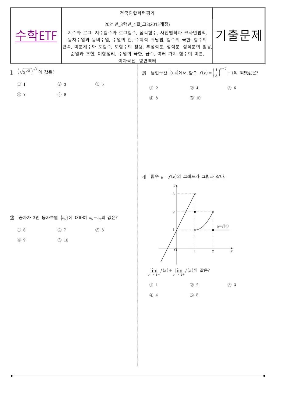 2021 고3 4월 전국연합 수학 수학 기출문제 미리보기 1페이지