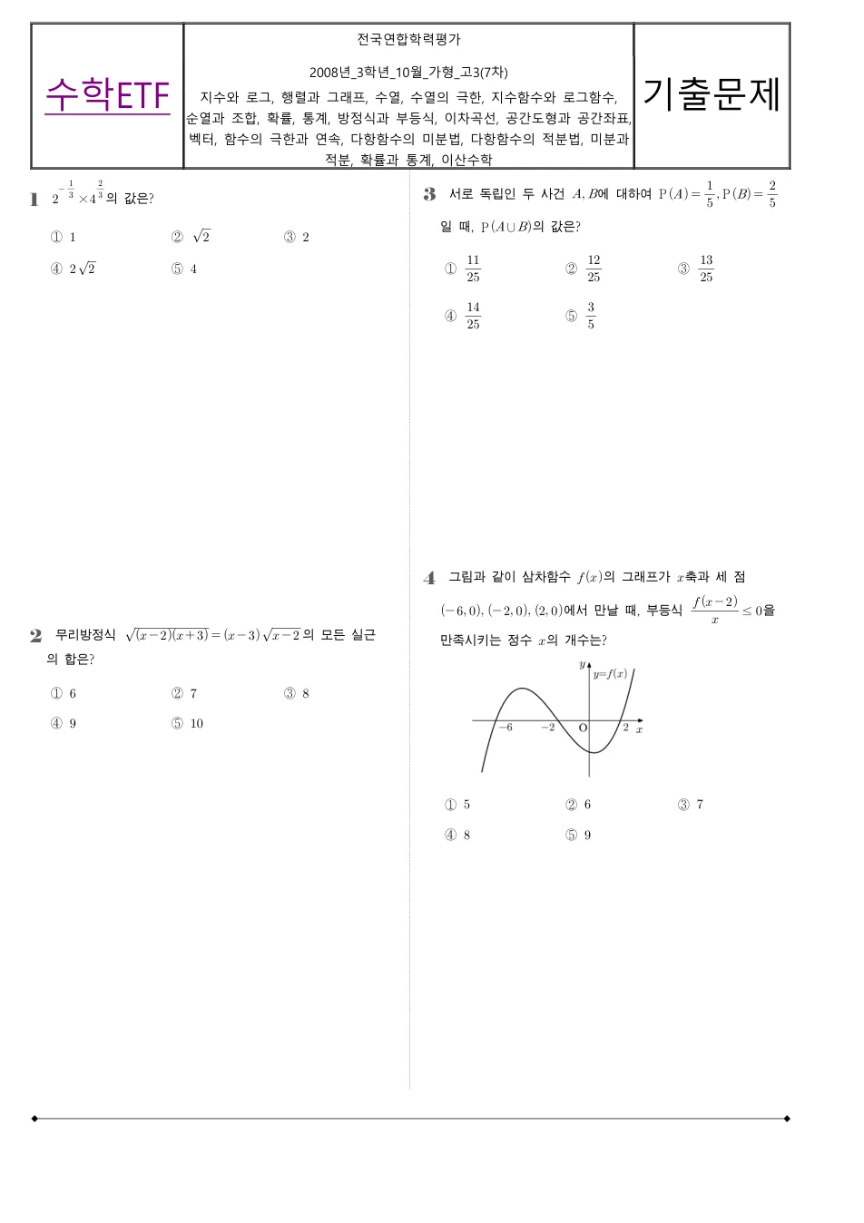 2008 고3 10월 전국연합 수학 가형 수학 기출문제 미리보기 1페이지